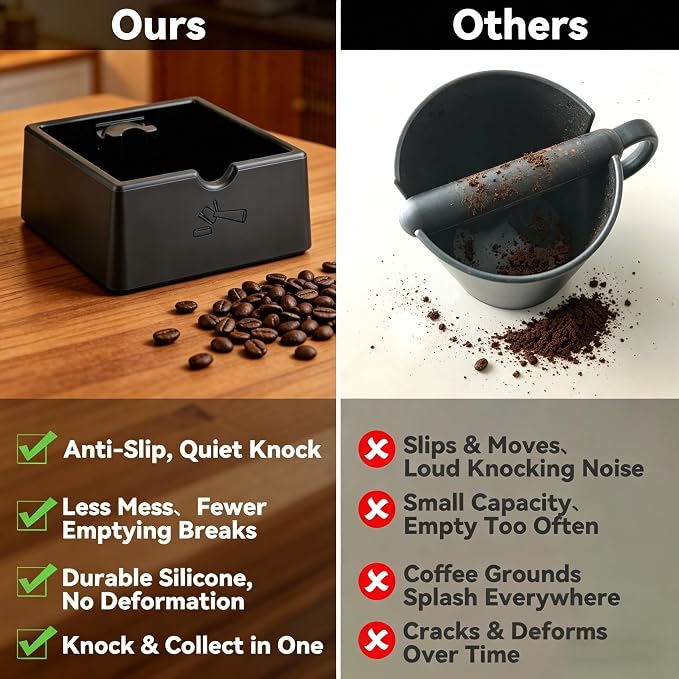 Silicone Espresso Knock Box, Durable Barista Knock Box for Coffee Grounds | Quiet Non-Slip Coffee Puck Bin, Universal Countertop Espresso Accessories, High Capacity, Large-Opening Design
