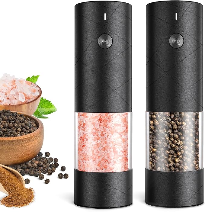 Rechargeable Electric Salt and Pepper Grinder Set, Automatic Salt and Pepper Shakers, Adjustable Coarseness Pepper Grinder with Led Kitchen and Home Appliances Gifts for Women(Blackblack)