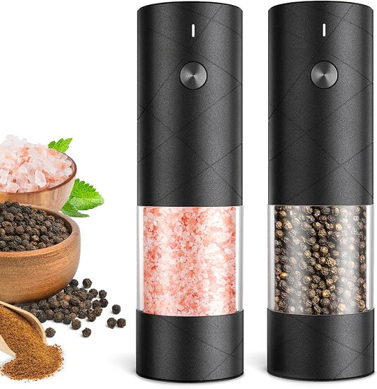 Rechargeable Electric Salt and Pepper Grinder Set, Automatic Salt and Pepper Shakers, Adjustable Coarseness Pepper Grinder with Led Kitchen and Home Appliances Gifts for Women(Blackblack)