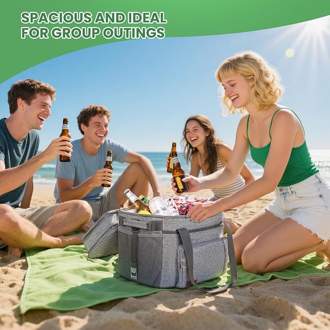 MIYCOO Cooler Bag with Expandable Double Deck, 60 Can Leakproof Cooler | Insulated Portable Soft Lunch Cooler, Extra Large Ice Chest Cooler for Beach, Picnic, Camping, Shopping (Gray)