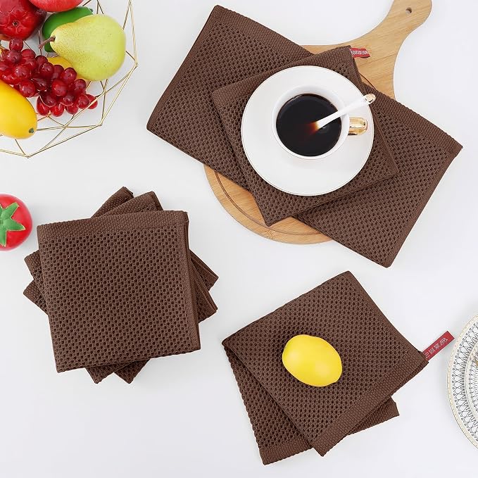 Homaxy 100% Cotton Waffle Weave Kitchen Dish Cloths, 7-Pack, Coffee | 12 x 12 Inches, Ultra Soft Absorbent Dish Towels, Quick Drying Dish Rags with Hanging Loop