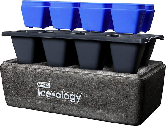Dexas ice•ology Silicone Clear Ice Maker for Craft Cocktail Ice, 8 Count Cube Tray