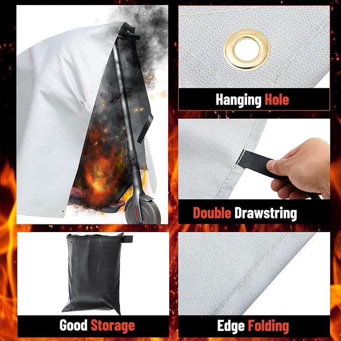 Fireproof Lithium Battery Cover for E-Bike & E-Scooter Fire Suppression Blanket for Battery Storage Charging Protection, Heat Resistant Safety Cover for Garage Home Emergency(59 x 59 Inch)