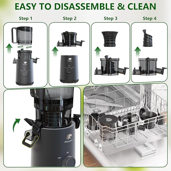 Juicer Machines, Cold Press Juicer with 5.3" Extra Large Feed Chute and Powerful AC Brushless Motor Fit Whole Fruits & Vegetable, High Juice Yield, BPA Free, Extra One Replace Strainer