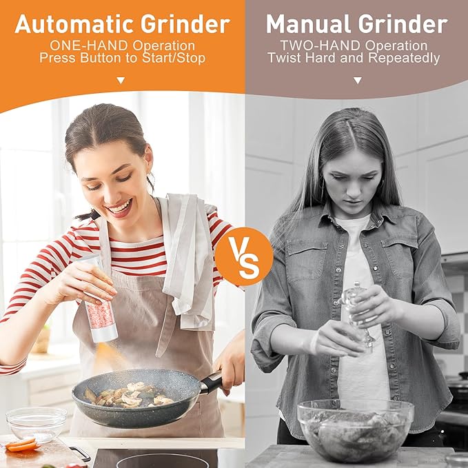 Rechargeable Electric Salt and Pepper Grinder Set, Automatic Salt and Pepper Shakers, Adjustable Coarseness Pepper Grinder with Led Kitchen and Home Appliances Gifts for Women(Whitewhite)