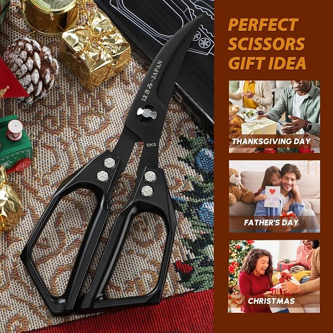 Huusk Kitchen Scissors for Food - Multifunction Kitchen Shears All Purpose | Stainless Steel Seafood Scissors for Meat, Fish, Vegetables, Chicken, Turkey, Ergonomic Non-Slip Handle, Gifts for Women