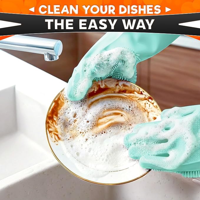 ALPENKOK Silicone Dishwashing Gloves with Scrubber – Non-Slip Silicone Gloves for Washing Dishes | Household Use