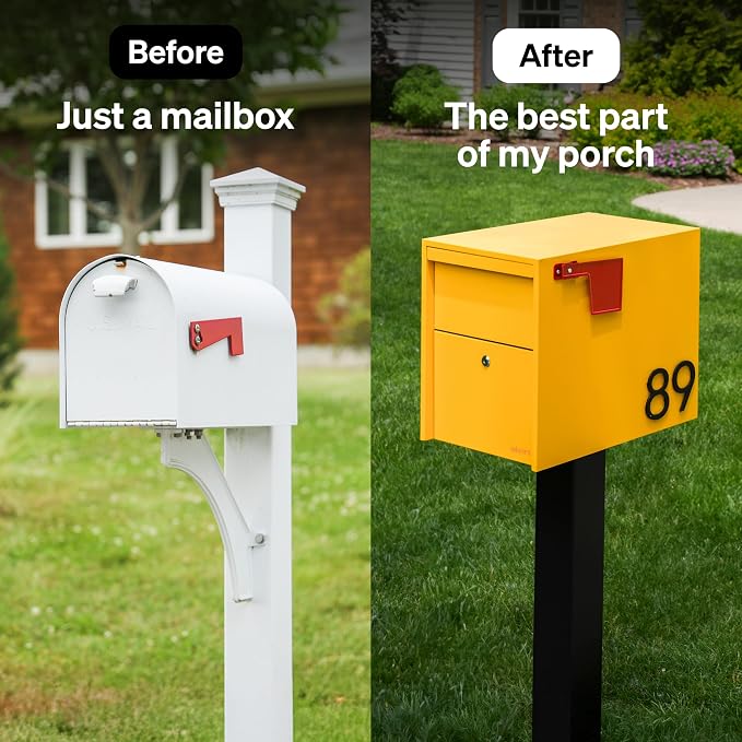 Adoorn Lockable Post Mount Mailboxes for Outside - Large Anti-Theft Locking Mailbox for Packages and Letters - Weatherproof Construction - Durable Steel - 15.5" H x 12" W x 18.5" D - Yellow