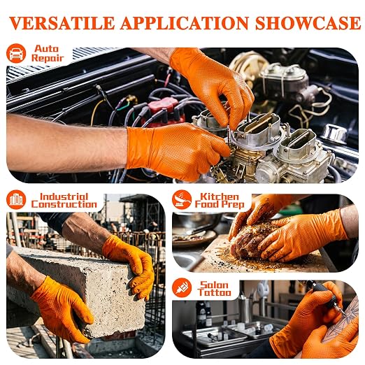 ANBOSON 10 Mil Heavy Duty Industrial Nitrile Gloves, Orange Medium 500 Ct | 500 Ct Diamond Texture, Disposable Latex Free Rubber Gloves for Auto Repair,Workshop,Warehouses,Chemical Handling Industrial