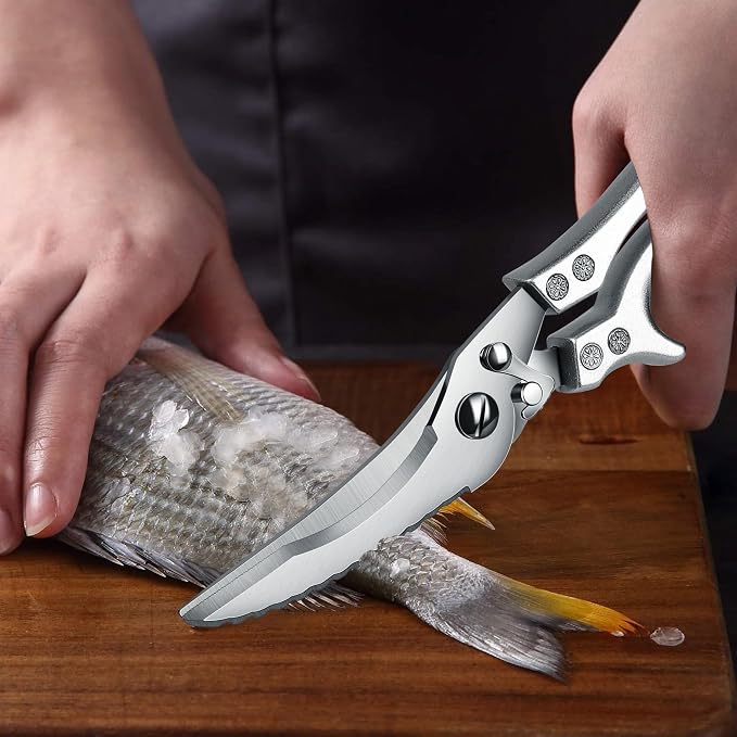 Kitchen Scissors - Heavy Duty Stainless Steel Poultry Shears | Serrated Edge, Multi-Use for Cutting Chicken, Bone, Meat, Turkey and Fish, Gift for Men Women
