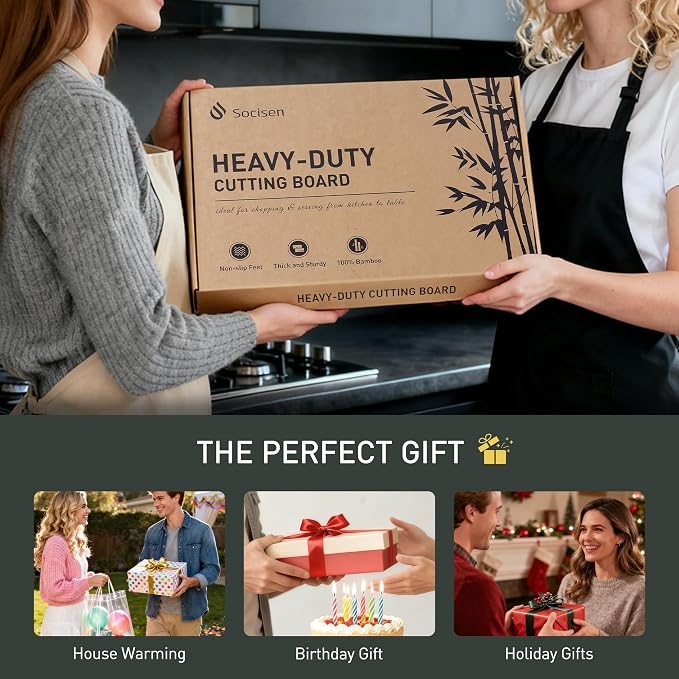 Extra Large Bamboo Wooden Cutting Board Wood Cutting Boards for Kitchen | Heavy Duty, End Grain, Non Toxic, Non Slip, Cutting Board Set, Solid Thick, Juice Groove, Butcher Block, Best Kitchen Gift