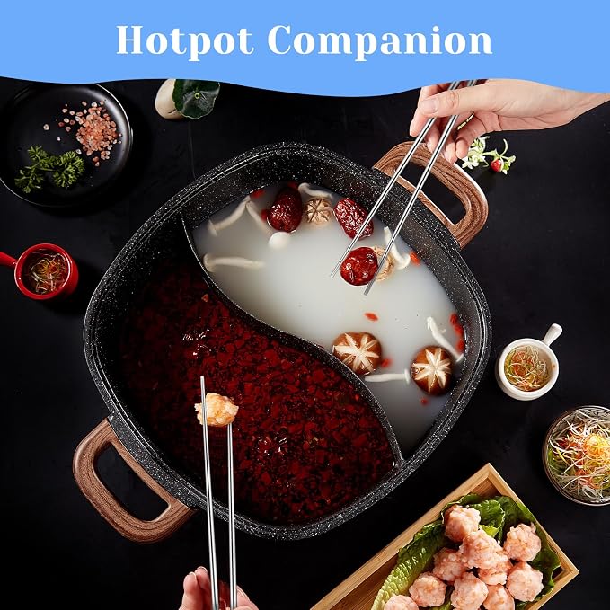 2 Pairs Stainless Steel Chopsticks with Non Slip Threaded, 15.3 Inch Extra Long Cooking Chopsticks Reusable for Hot Pot, Noodle, Cooking, Frying (Silver)