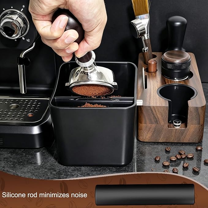 Espresso knock box,Coffee grounds pucks knock box,Coffee Knock Box with Removable Knock Bar and Non-Slip Rubber Base,Shock-Absorbent Durable Espresso Accessories (Black)