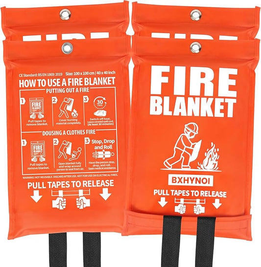 Emergency Fire Blanket 4 Pack 40"x40", Essential Fire Safety Blanket for Kitchen Home Garage Car Fireplace RV Camping