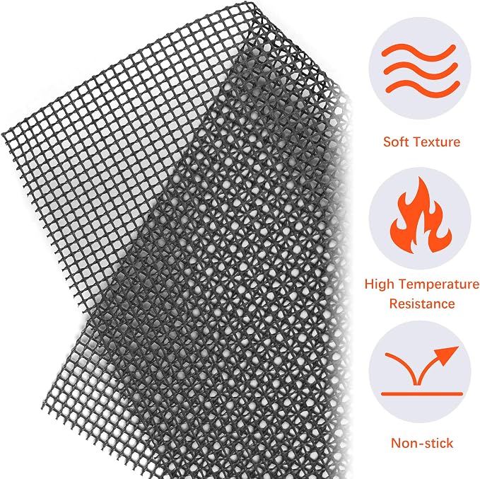 OSVINO Black Grill Mesh Mat 5 Pack Reusable Non-Stick BBQ Grill Mats 16"x12" Outdoor Barbecue Baking Accessories Works on Gas Charcoal Electric Grill for Grilling Meat, Fish, Steak, Vegetables