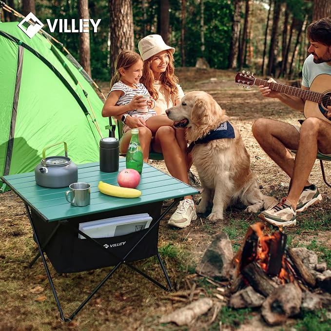 VILLEY Portable Camping Side Table, Ultralight Aluminum Folding Beach Table | Lightweight & Portable, Under-Table Storage Hammock, Carry Bag for Camping, Beach, Picnic, Boat & Travel