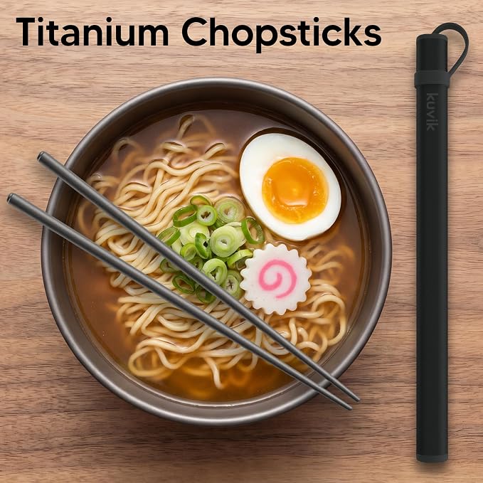 Kuvik Titanium Chopsticks with Carbon Black Carrying Case