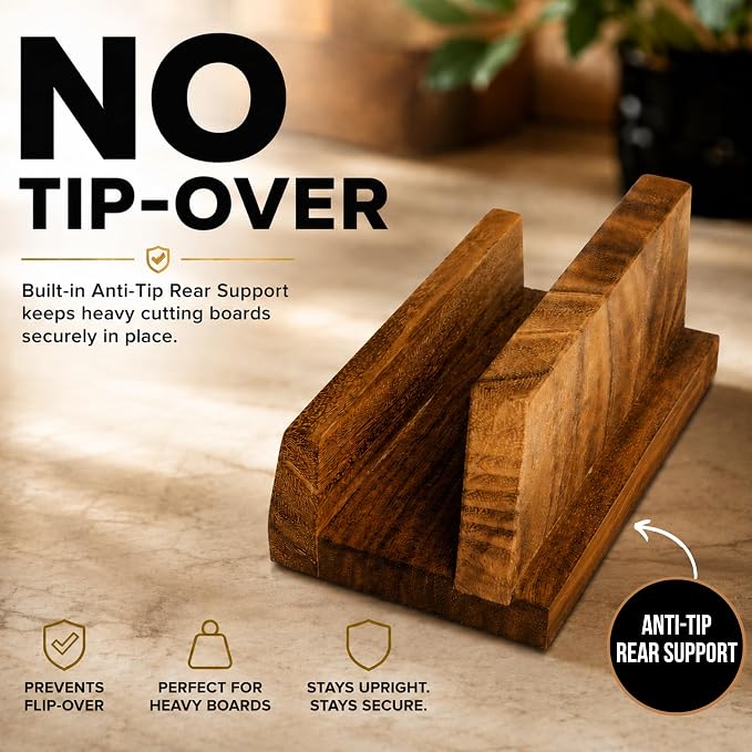 SHUMARU 2-Inch Thick Cutting Board Holder – Solid Hardwood Stand for Premium Butcher Blocks – Perfect Fit for Heavy 2" Thick Boards – Anti-Tip Countertop Organizer Holds Two 1" Boards