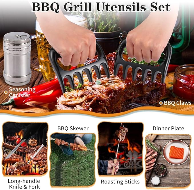 Wesqunie Camping Cooking Utensils Set, Cookware Set for Outdoor Hiking BBQ | Stainless Steel & Silicone Mess Kit, Durable Outdoor Kitchen Gear for Hiking, RV, Picnic Grill & Travel Camping Meal Prep
