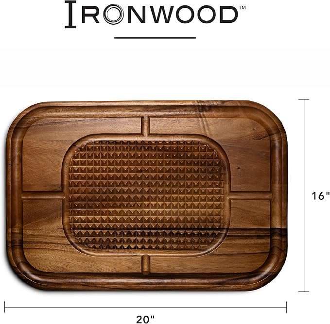 Ironwood Gansevoort Large Carving Board 16" x 24" Acacia Wood Cutting Board | XL Meat Carving Board With Grip Pad & Juice Channel | Reversible Cutting Board For Meal Prep | Easy Carving & Minimize Mess
