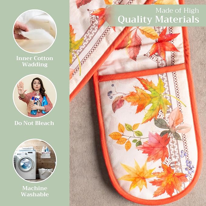 Maison d' Hermine Double Oven Mitts 100% Cotton Double Oven Glove (7"x35") | Heat Resistant BBQ Cooking Gloves with Loop Baking Kitchen Home Hotel Farmhouse Thanksgiving Christmas - Amarante