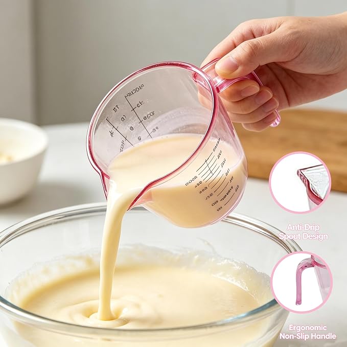 Pink Measuring Cups Set, Multi-size Liquid Cup Premium Kitchen Accessories, Ideal Baking Tool Set for Home Cooking & Decor