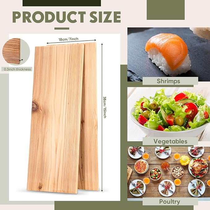 Landical 3/6/10/13/20 Pcs XL XXL Large Cedar Plank for Grilling Salmon Thicker Design Full Filet of Meat Fish Veggies Adding Extra Smoke and Flavor Soaking Fast Easy to Use(3 Pcs,15 x 7 Inches)