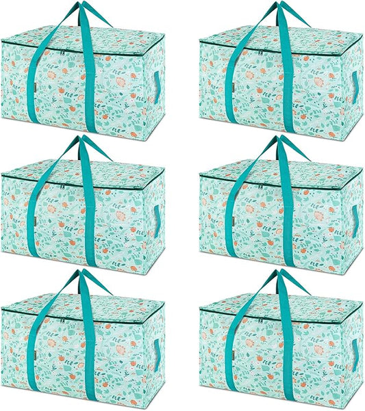 BALEINE 6-Pack Oversized Moving Bags with Reinforced Handles, Heavy-Duty Storage Tote for Clothes, Moving Supplies (Spring Stroll, 6-Pack)