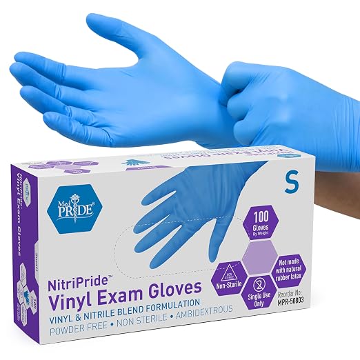 MED PRIDE Nitrile/Vinyl Blend Exam Gloves,Powder-Free,Blue,Small,100-Count