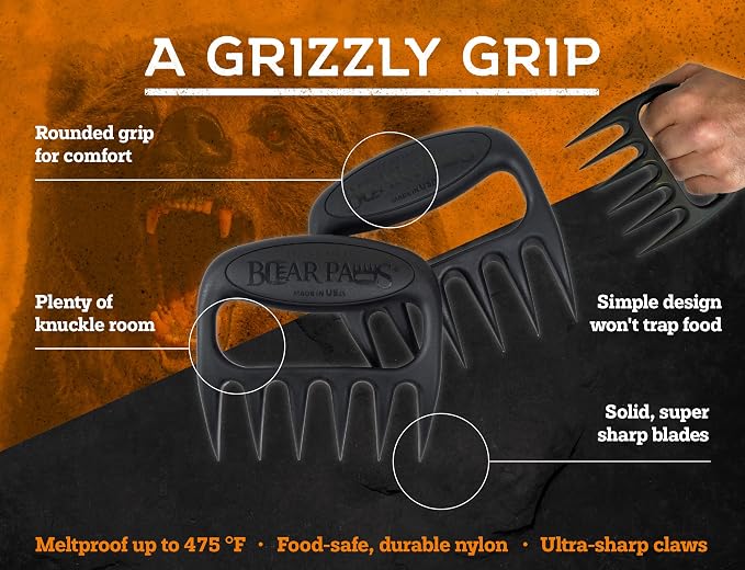 The Original Bear Paw Meat Shredder - Claws for Shredding Pork, Chicken & Any Meat (Black) | Shredder Claws for Pulled Pork, USA Made - Easily Lift, Shred, Pull and Serve Pork, Chicken, Brisket and Turkey
