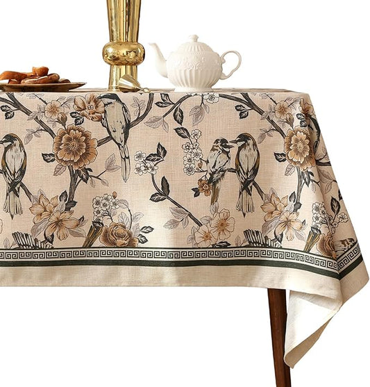 ISAENNE Designer Vintage Linen Square Table Cloth,Floral and Bird Pattern Elegant Tablecloths,Fall Wrinkle Resistant Home Decor Tablecloth for Dining Kitchen Party Christmas,67"*67"-Murad A