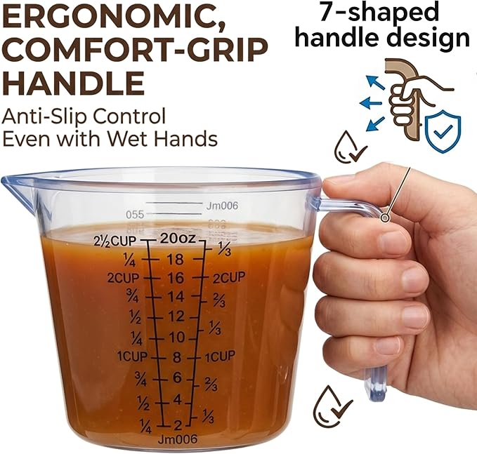 Measuring Cup Set, 3PCS Plastic Liquid Measuring Cups,Includes 150Ml, 300Ml and 600Ml, with Nozzle Handle- Baking, Cooking, Mixing & Liquid/Solid Measuring, Essential Kitchen Tools (Clear)