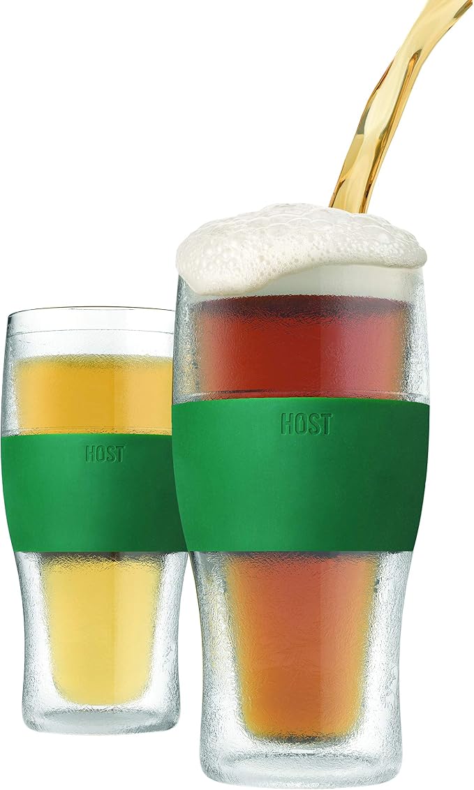 Host Freeze, Frozen Mugs, Freezable Pint Set, Beer Keep Your Drinks Cold, Double Walled Insulated Glasses, Tumbler for Iced Coffee, 16oz, Set of 2, Green