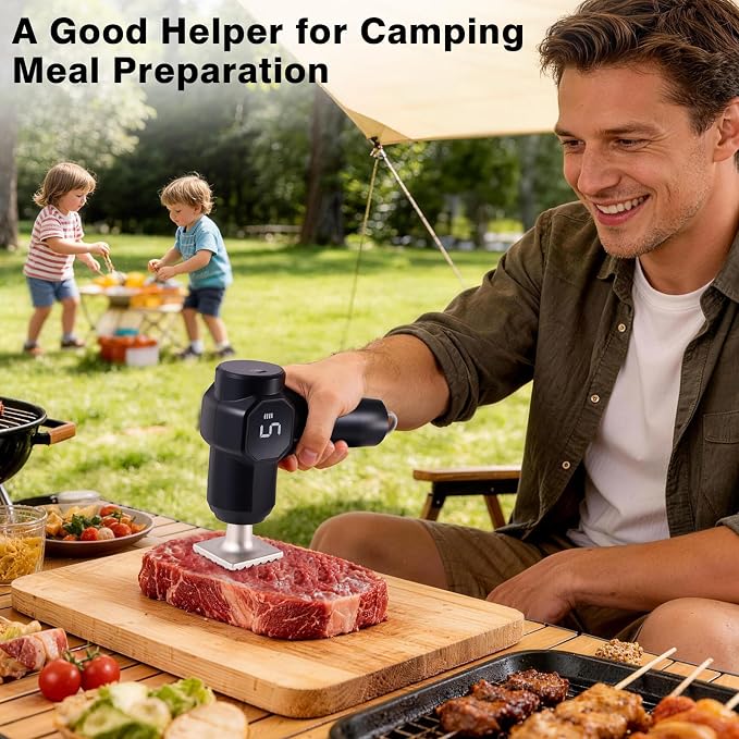 Electric Meat Tenderizer Tool with 5 Adjustable Levels | Stainless Steel Detachable Head, Head Dishwasher Safe, 3000mAh Battery for Beef Steak Pork Chicken Chops Kitchen Utensils