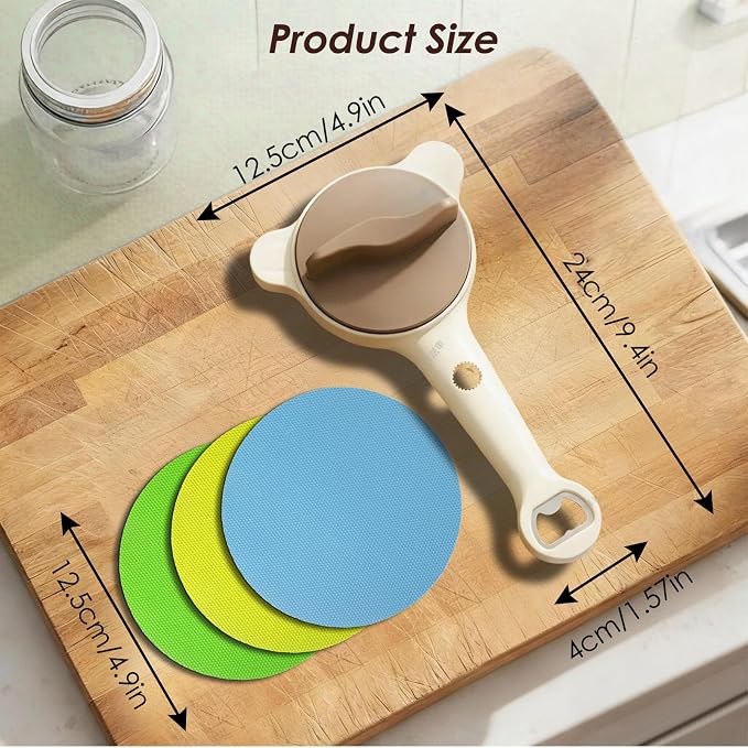 4 in 1 Multi-Purpose Jar Opener, with 3pcs Rubber Jar Openers, Adjustable Stainless Steel Lid Remover for Seniors & Arthritis Sufferers, for Weak Hands, Fits Kitchen Jars, Bottles & Cans (Beige)