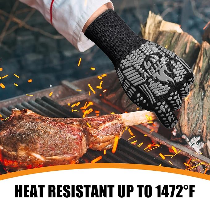 BBQ Gloves, Oven Gloves, 1472°F Extreme Heat Resistant Barbecue Gloves, Silicone Non-Slip Oven Mitts, Kitchen for Cooking, Grilling, and Baking