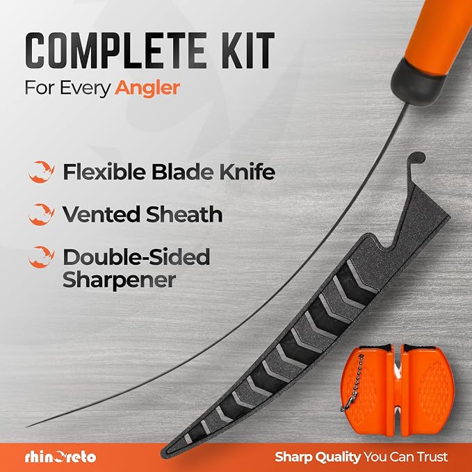 Rhinoreto Fillet Knife for Fish - Razor Sharp G4116 German Stainless Steel Blade, 6.5 Inch Professional Filleting & Boning Knife with Non-Slip Handle, Protective Sheath & Sharpener