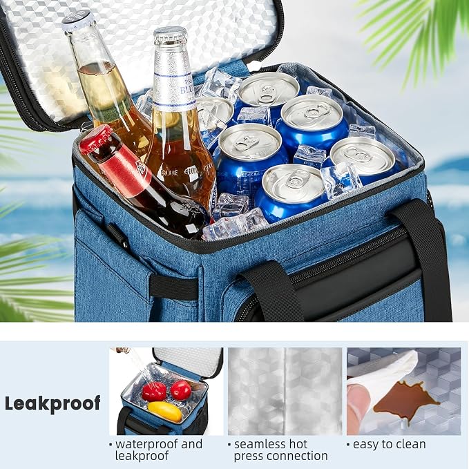 holuxer Insulated Lunch Bag & Lunch Box for Men - Double Deck Reusable Lunch Bag for Women Tote Cooler Bag Leakproof Soft Expandable - Extra Large Lunchbox for Work/Adult/Picnic/Outdoor (Blue，22L)