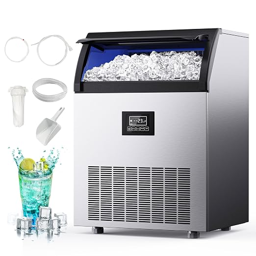 EUHOMY Commercial Ice Maker, 300lbs/24H, Stainless Steel Under Counter Freestanding Ice Machine with Water Filter, 44lbs Storage Capacity, 126 Cubes in 8-12 Mins for Home/Bar/Cafe/Restaurant