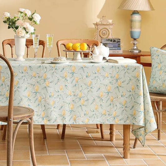 patdrea Designer Linen Green Tablecloth for Rectangle Table,Vintage Breathable Yellow Fruits Pattern Extra Long Table Cloth,Decor Cover for Kitchen Dining,Christmas,Thanksgiving,67"x118"-Ania a