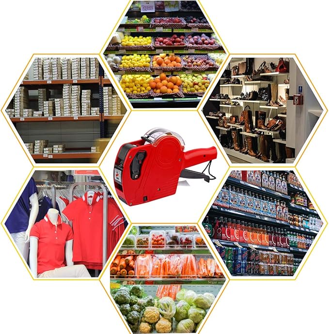 MX-5500 8 Digits Price tag Gun with 5000 Sticker Labels, Pricing Gun Kit for Office, Retail Shop, Grocery Store (A/Red)