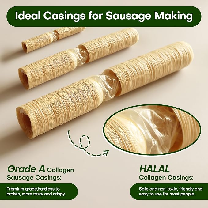 VONSYONG HALAL Sausage Casing, Grade A Edible Drying Collagen Sausage Casings for Flavorous Homemade Sausages 15m/49ft,Diameter 20mm/ 3/4'', 1 Roll