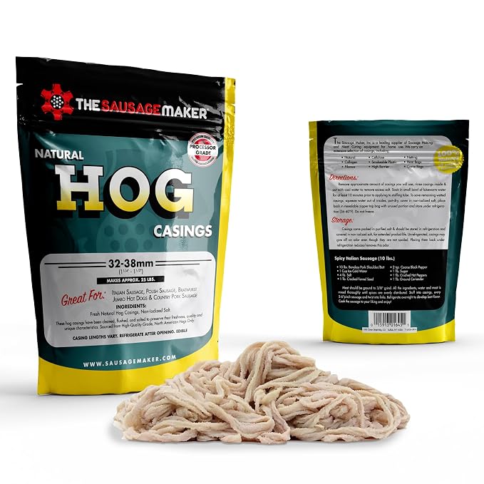 The Sausage Maker® Natural Hog Sausage Casings 32-38mm, Edible Casing For Sausage Making, Stuff Over 25 Lbs Meat, Breakfast, Italian, Polish, Bratwurst, Hot Dog, Pork Links, 1.2-1.5" Dia, Home Pack-2