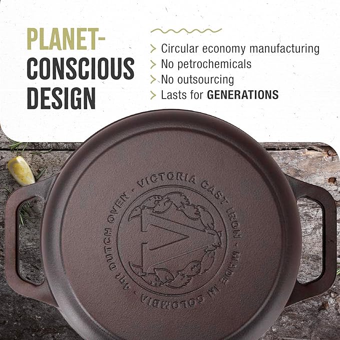 Victoria 4-Quart Cast Iron Dutch Oven with Lid and Dual Loop Handles, Seasoned with Flaxseed Oil, Made in Colombia