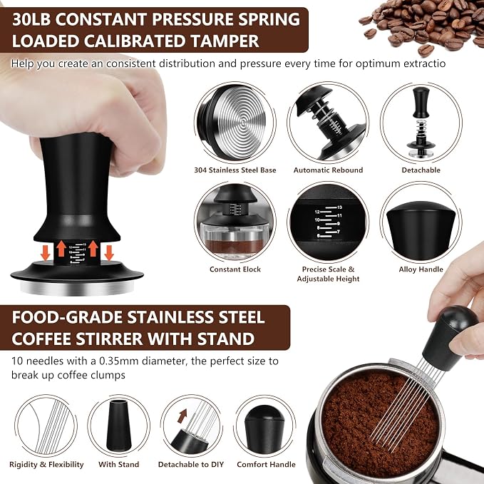 Y-Step 25 PCS Espresso Accessories Kit, 53.3mm/54mm Espresso Tamper Kit Coffee Tamper Set, Espresso Tamper with Spring Loaded Calibrated, Espresso Puck Screen, Dosing Funnel, WDT Tool, Latte Art Kit