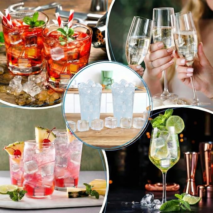 100 Pack Reusable Ice Cubes, Clear Plastic Ice Cubes, 1 Inch | Refreezable Square Cubes, Transparent Plastic Cubes without Diluting for Cocktails Coffee Wine Whiskey, Easy to Use