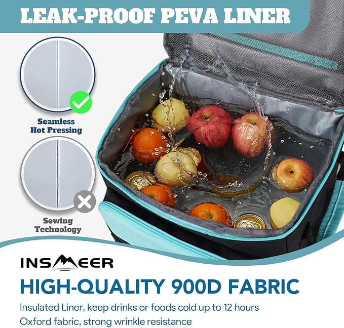 INSMEER Cooler with Wheels and Handle, 80 Cans/50L Rolling Cooler, Portable Soft Sided Cooler with Wheel, 2-in-1 Collapsible Trolley Cart, Large Coolerbag for Grocery Shopping