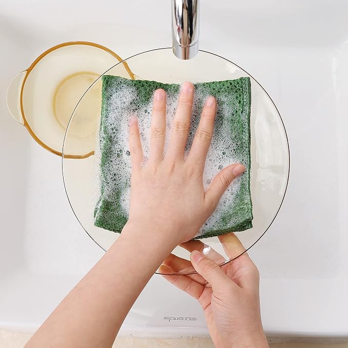 Homaxy 100% Cotton Waffle Weave Kitchen Dish Cloths, 4-Pack, Grass Green | 12 x 12 Inches, Ultra Soft Absorbent Dish Towels, Quick Drying Dish Rags with Hanging Loop