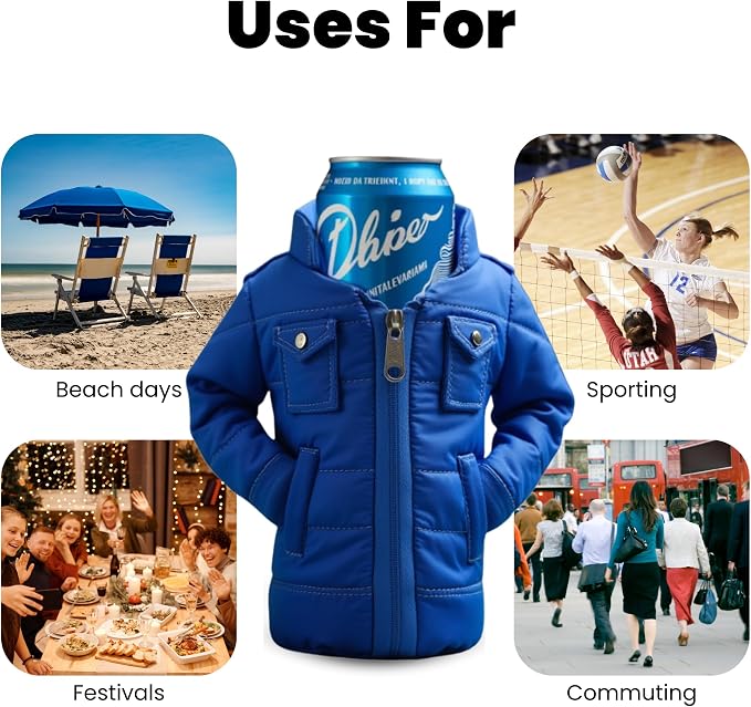 Gadgetime USA - 12oz Insulated Can Cooler Jacket (Blue)- Beverage Holder with Detachable Strap - Beer/Soda Carrier - Can Holder with Shoulder Strap - Insulated Sleeve - Funny Gift for Friends & Family