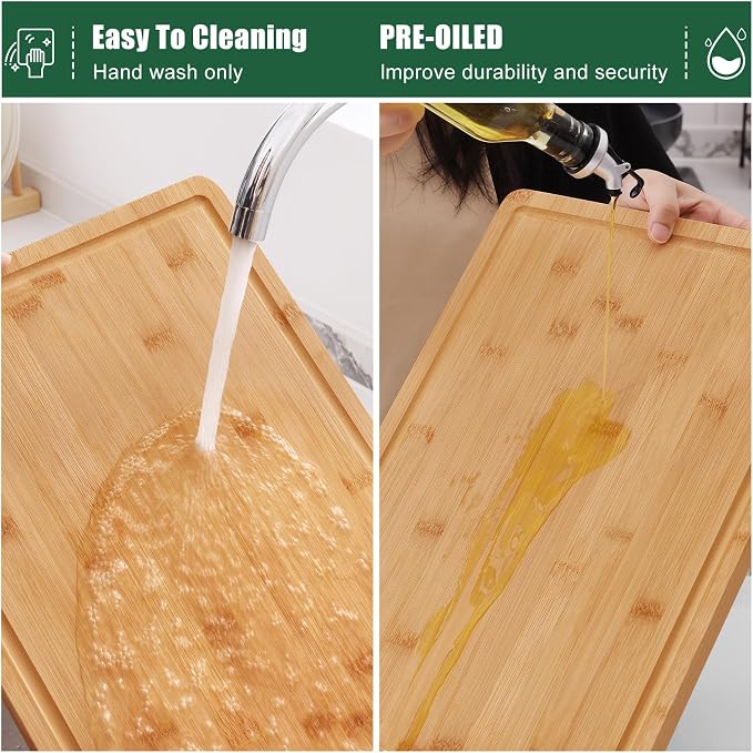 Homaxy Organic Bamboo Cutting Boards for Kitchen, 15"x10" | Wood M Cutting Board with Juice Groove and Handles, Charcuterie Butcher Block Serving & Chopping Board, Pre Oiled